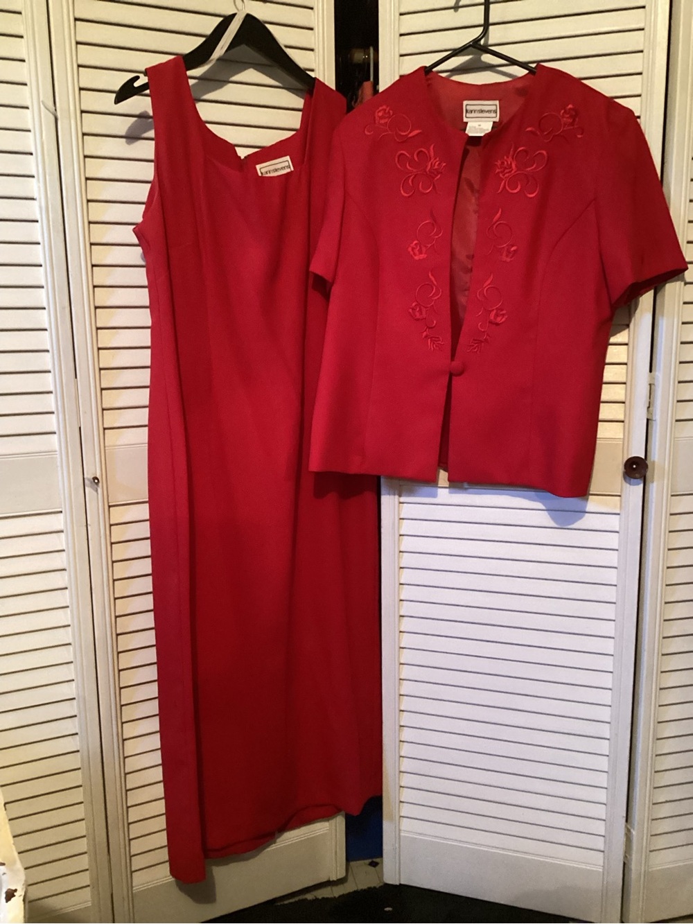 karin stevens Red Maxi Skirt and Embroidered Jacket Set